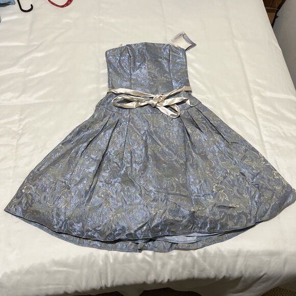 NWT Jessica McClintock Dress Y2K VTG Womens 6 Blue Strapless Fit & Flare Midi - Picture 5 of 15